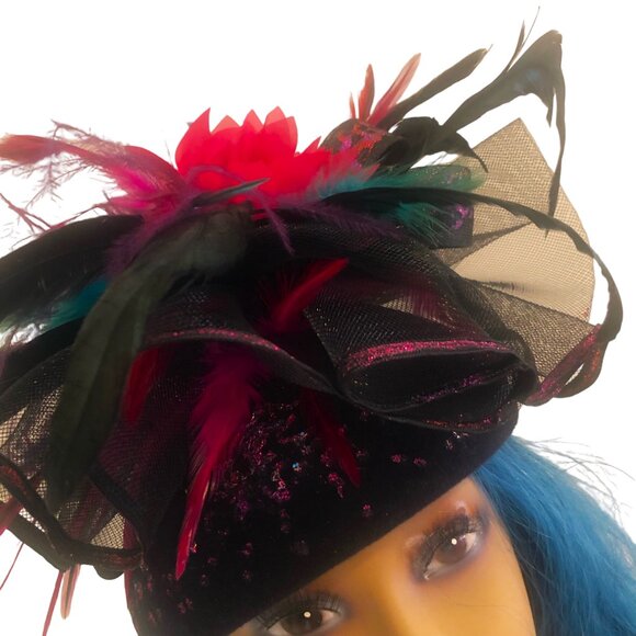 Handcrafted Retro-Modern Cocktail Party Glammed-Up Black Hat NEW - Picture 4 of 5